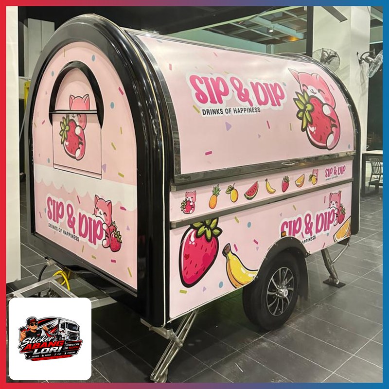 Food cart Sip & Dip wrap pink + strawberry — kerja sticker lori